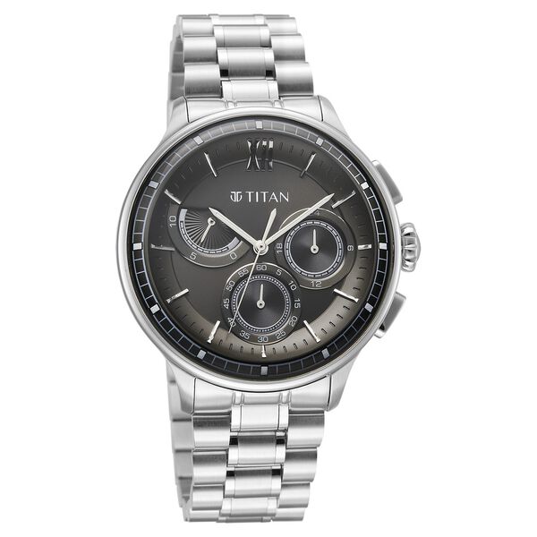 Titan Classique Half Cut Chronograph Analog with Black Dial Silver Stainless Strap Watch for Men - image number 1