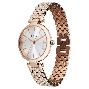 Titan Eminence Quartz Analog Silver Dial Rose Gold Strap Watch For Women