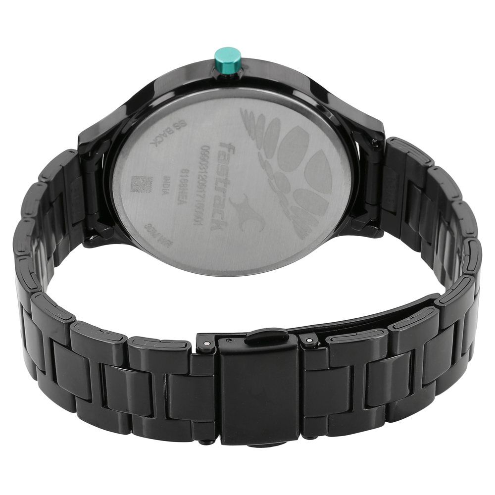 Buy Online Fastrack Loopholes Quartz Analog with Date Black Dial Stainless Steel Strap Watch for Girls 6168nm01 p Titan