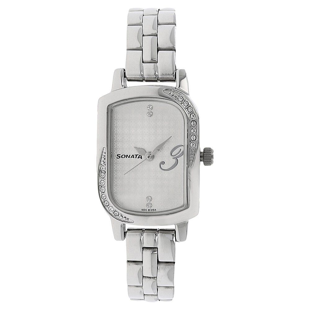Buy Online Sonata Quartz Analog Silver Dial Stainless Steel Strap Watch for Women ns87001bm01 Titan