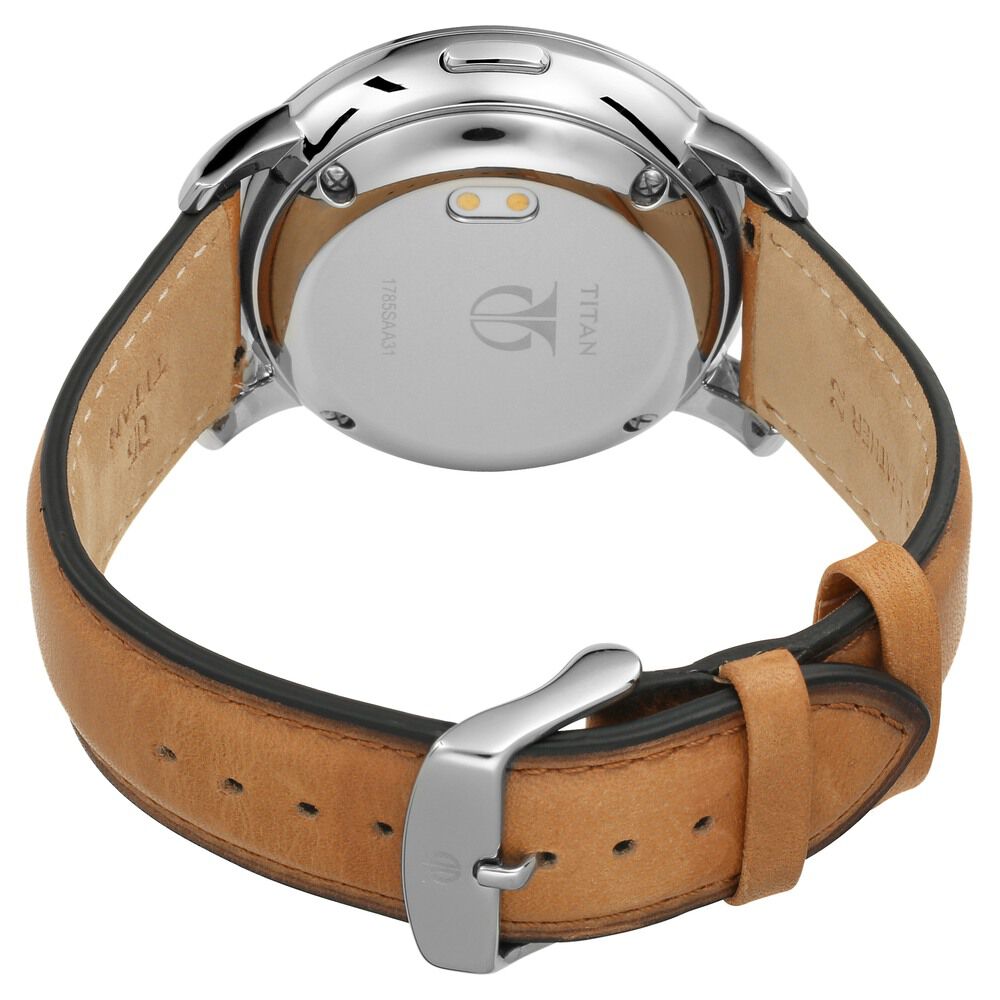 Buy Online Titan Connected White Dial Smart Analog Leather Strap