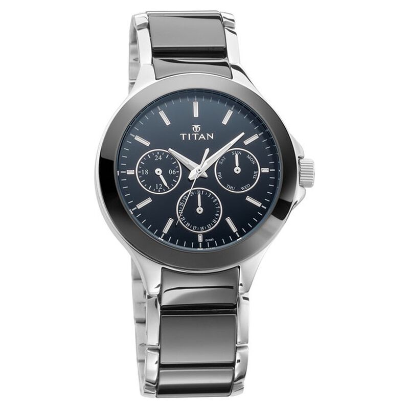 Titan Ceramics Black Dial Quartz Multifunction Stainless Steel and Ceramic Strap watch for Men