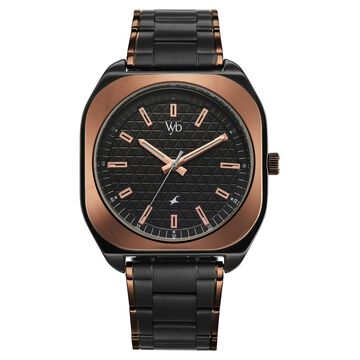 Vyb Aviator By Fastrack Quartz Analog Black Dial Two Toned Stainless Steel Strap Watch For Guys