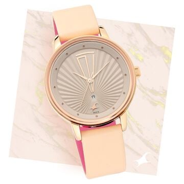 Fastrack Ruffles Quartz Analog with Date Beige Dial Leather Strap Watch for Girls