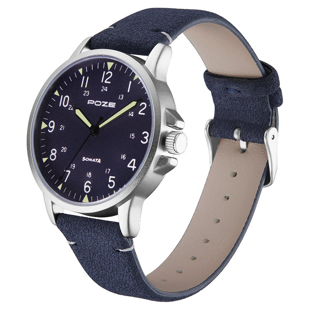 Buy Online Poze by Sonata Quartz Analog Blue Dial PU Leather Strap