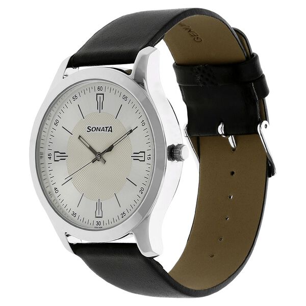 Sonata Quartz Analog Silver Dial Leather Strap Watch for Men - image number 1