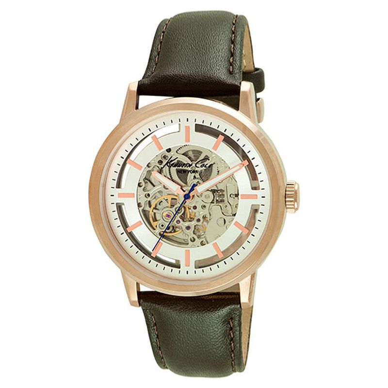 Kenneth Cole Automatic Silver Dial Leather Strap Watch for Men