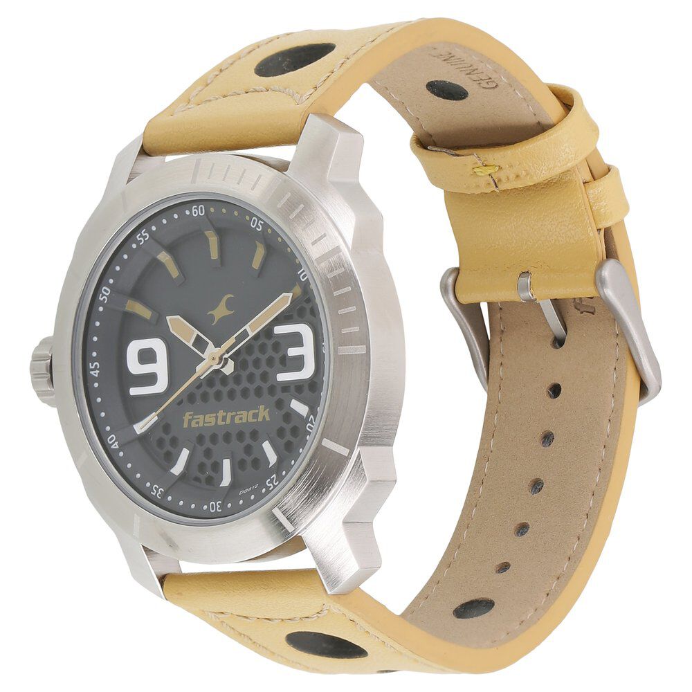 Buy Online Fastrack Loopholes Quartz Analog Grey Dial Leather Strap Watch for Guys nl3168sl01 Titan