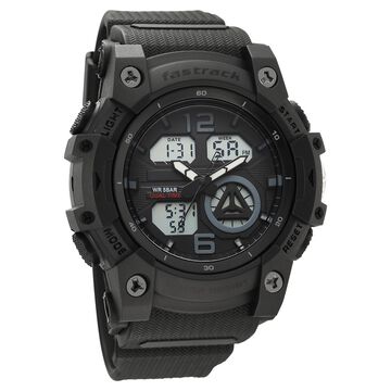 Fastrack StreetStyle Quartz Analog Digital Black Dial Black Polyether Strap Watch For Guys