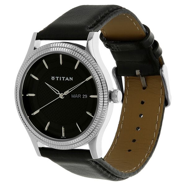 Titan Karishma Black Dial Analog with Day and Date Leather Strap Watch for Men - image number 1
