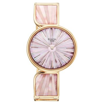 Titan Raga Power Pearls Quartz Analog Mother of Pearl Dial Rose Gold Metal Strap Watch For Women