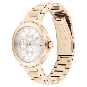 Tommy Hilfiger Multifunction Silver Dial Golden Color Stainless Steel Strap Watch For Women