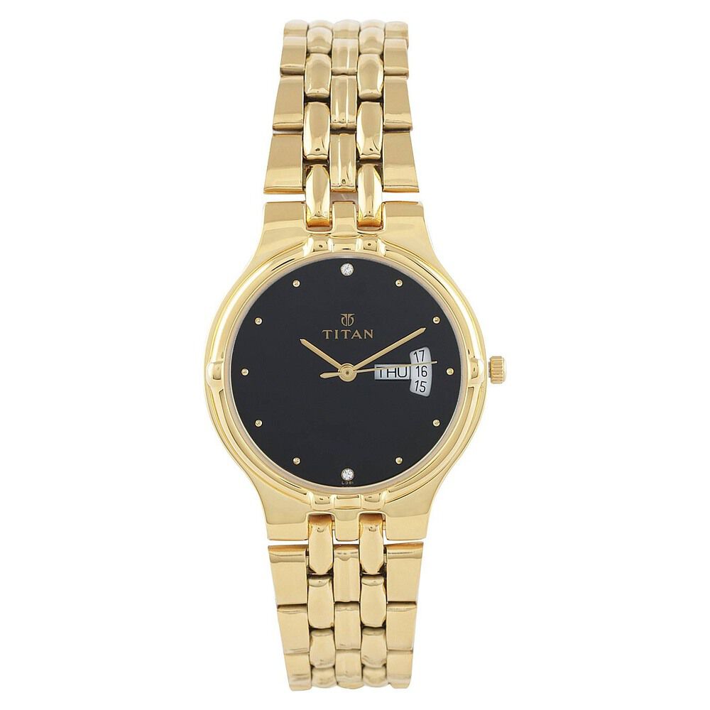 Buy Online Titan Analog Black Dial with Day and Date Metal Strap watch for Men nf1107ym09 Titan