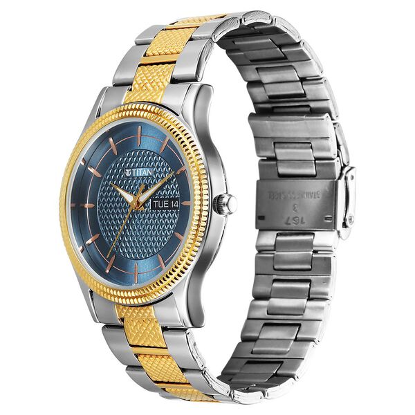 Titan Karishma Wedding Edit Quartz Analog with Day and Date Blue Dial Stainless Steel Strap Watch For Men - image number 4