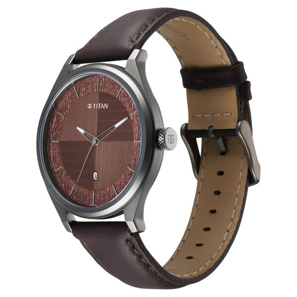 Titan Neo Economy Quartz Analog with Date Brown Dial Brown Leather Strap Watch For Men - image number 2