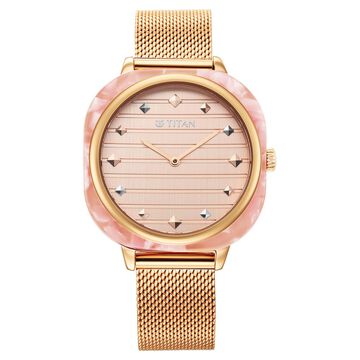 Glitz Rose Gold Dial Stainless Steel Strap Watch for Women