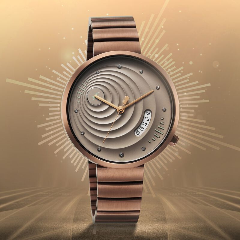 Fastrack Groove Quartz Analog with Date Beige Dial Girls Stainless Steel Watch