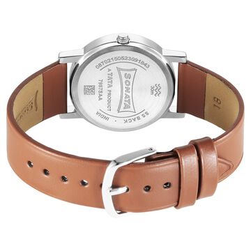 Sonata Classic Quartz Analog Blue Dial Brown Leather Strap Watch for Men
