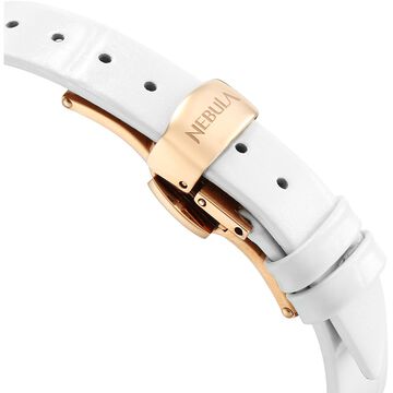 Titan Nebula Lotus 18 KT Gold Quartz Analog Mother Of Pearl Dial White Leather Strap Watch For Women