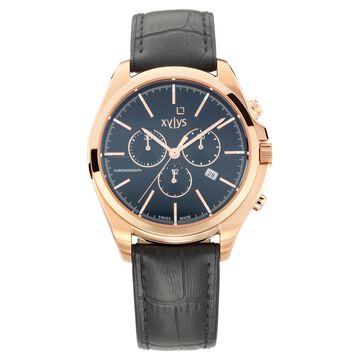 Xylys Quartz Chronograph Black Dial Leather Strap Watch for Men