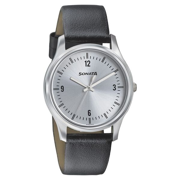 Sonata Quartz Analog Silver Dial Leather Strap Watch for Men - image number 0