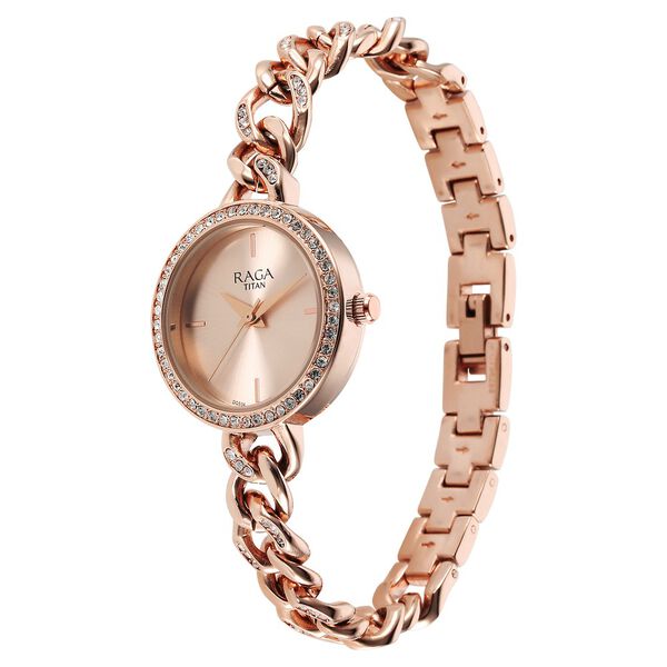 Titan Raga Showstopper Quartz Analog Rose Gold Round Dial Rose Gold Metal Strap Watch For Women - image number 2