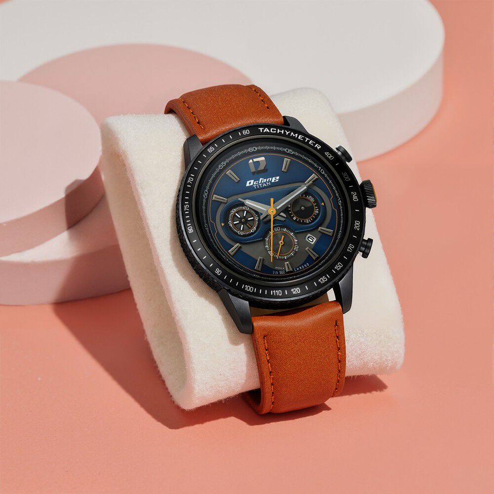 Titan Online Buy ラガルン Octane Men for watch Strap Leather Chrono Blue デュエルマスターズ