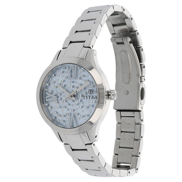 Titan Quartz Analog Blue Dial Stainless Steel Strap Watch for Women - image number 1