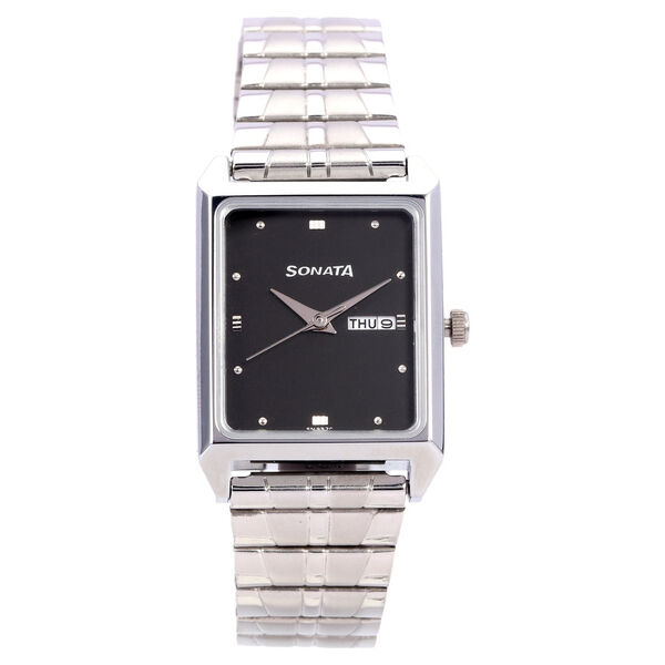 Sonata Quartz Analog Black Dial Metal Strap Watch for Men - image number 0