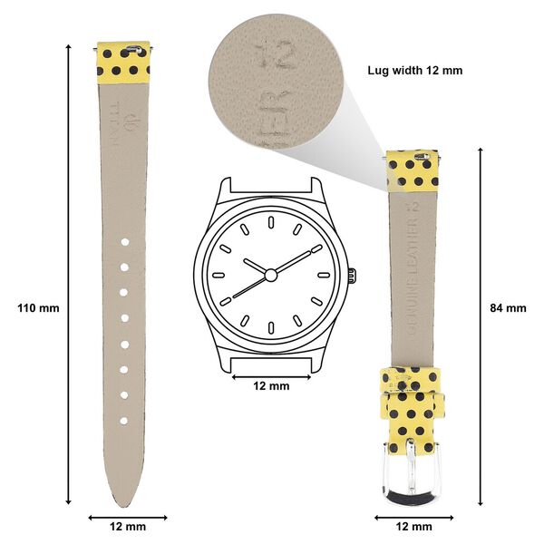 12 mm Yellow Genuine Leather Strap for Women - image number 1