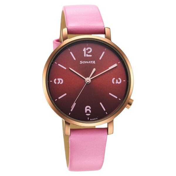 Buy Online Sonata Essentials Brown Dial Leather Strap Watch for