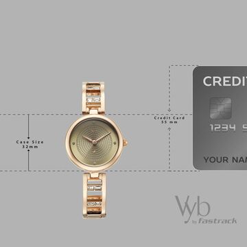 Vyb Seeker By Fastrack Quartz Analog Green Dial Rose Gold Metal Strap Watch For Girls