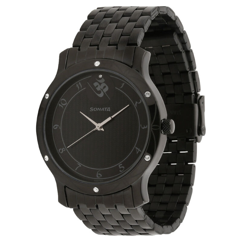 Sonata Quartz Analog Black Dial Stainless Steel Strap Watch for Men - image number 1