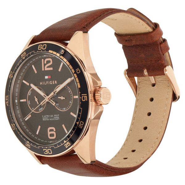 Tommy Hilfiger Quartz Multifunction Brown Dial Leather Strap Watch for Men - image number 1