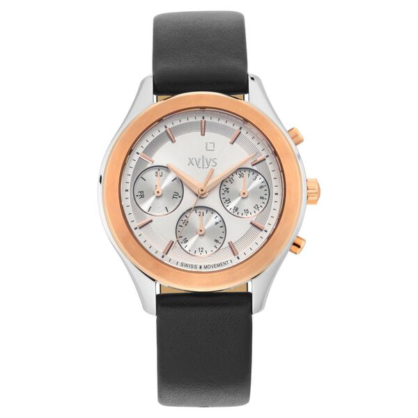Xylys Swiss Multifunction Black Leather Strap Silver Dial Watch For Women - image number 2