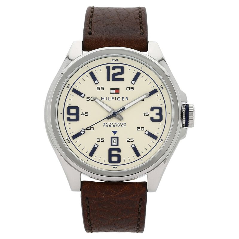 Tommy Hilfiger Quartz Analog Beige Dial Silicone Strap Watch for Men