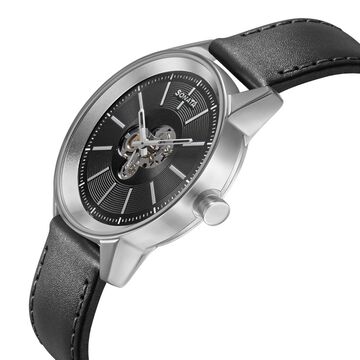 Sonata Quartz Multifunction Black Dial Leather Strap Watch for Men