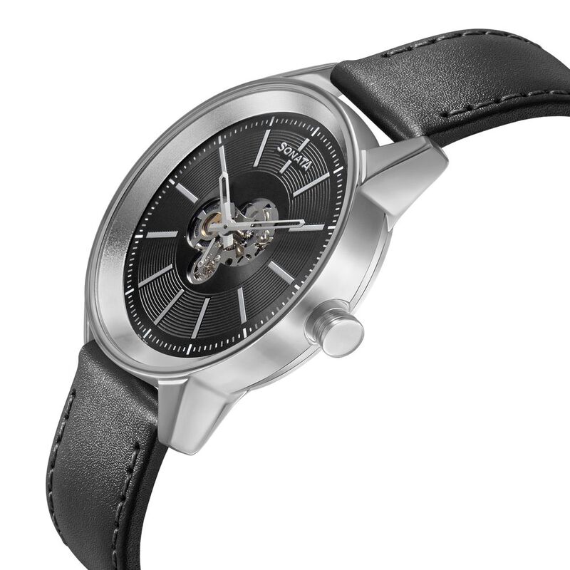 Buy Online Sonata Quartz Multifunction Black Dial Leather Strap Watch for Men 7133sl03 Titan