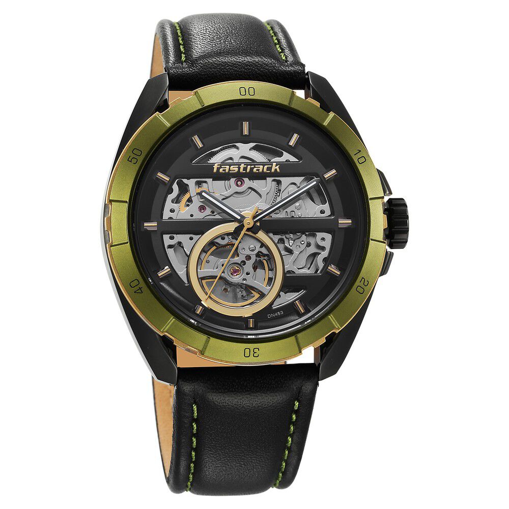 Buy Online Fastrack Automatics Black Dial Leather Strap Watch for