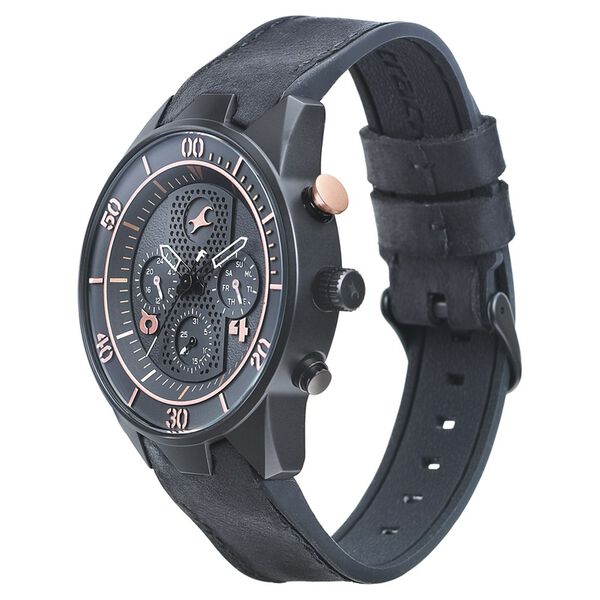 Fastrack All Nighters Quartz Multifunction Black Dial Leather Strap Watch for Guys - image number 3