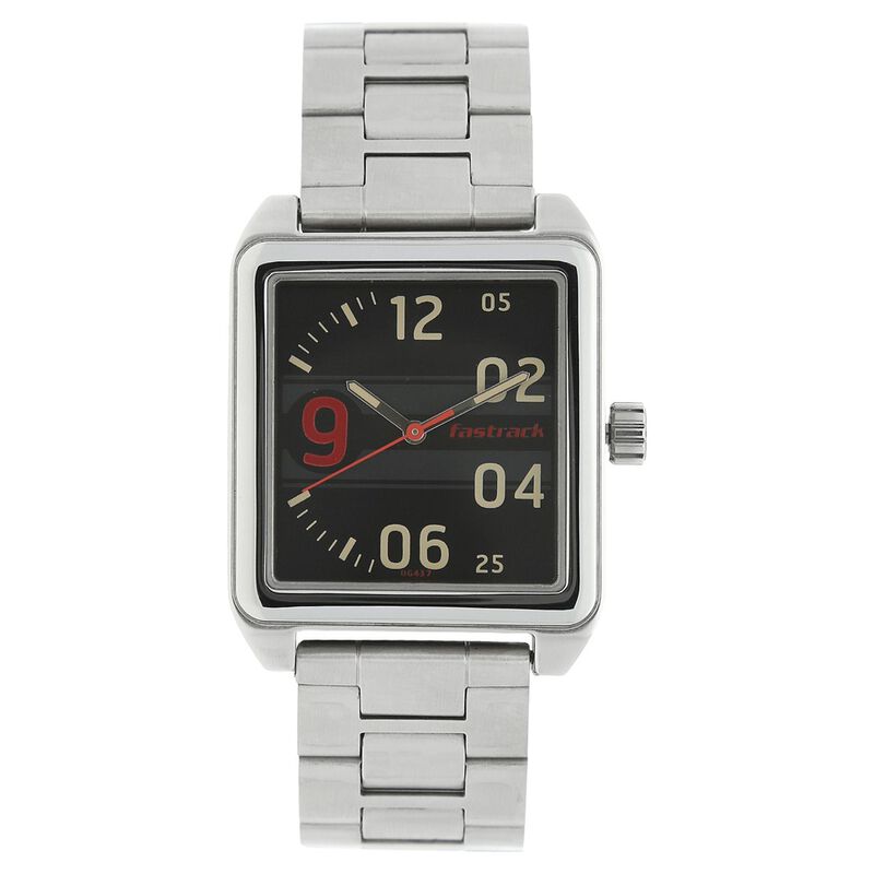 Fastrack Bare Basics Quartz Analog Black Dial Stainless Steel Strap Watch for Guys