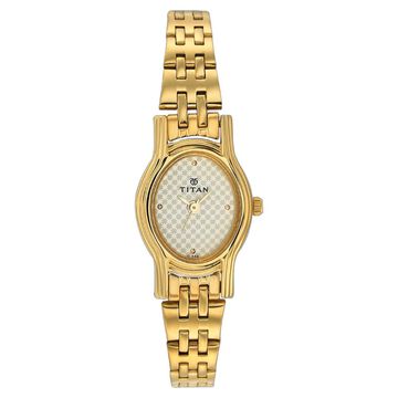 Titan Quartz Analog Champagne Dial Metal Strap Watch for Women