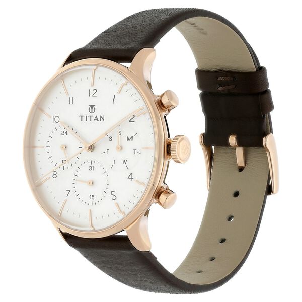 Titan Quartz Multifunction White Dial Leather Strap Watch for Men - image number 2