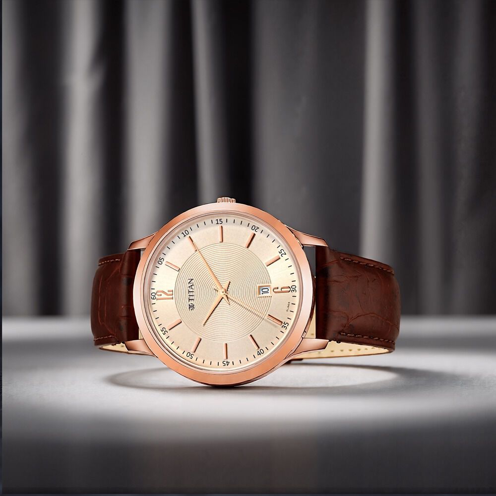 Titan Rose Gold Dial Analog with Date Leather Strap watch for Men-image-14