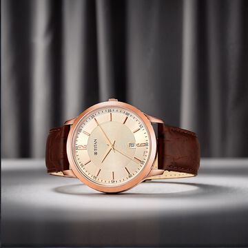 Titan Rose Gold Dial Analog with Date Leather Strap watch for Men