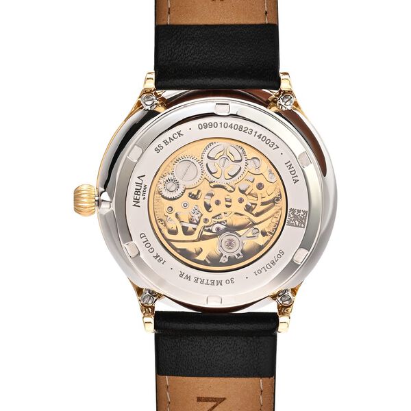 Titan Nebula Abhiyant 18k Gold Hand-Wound Mechanical Analog with Exhibition Caseback Leather Strap Watch for Men - image number 4