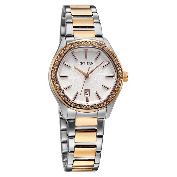 Titan Glamour Quartz Analog with Date Silver Dial Two Toned Stainless Steel Strap Watch For Women - image number 1