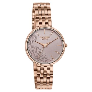 Poze Poze Quartz Analog Beige Dial Rose Gold Metal Strap Watch For Women