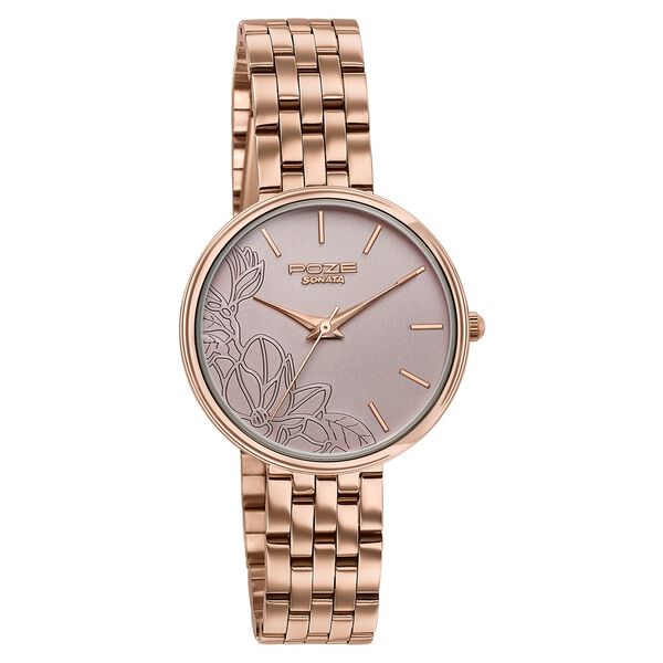 Poze Poze Quartz Analog Beige Dial Rose Gold Metal Strap Watch For Women - image number 2