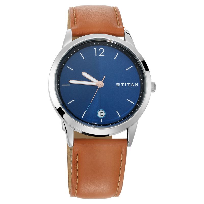 Buy Online Titan Workwear Blue Dial Analog with Date Leather Strap ...